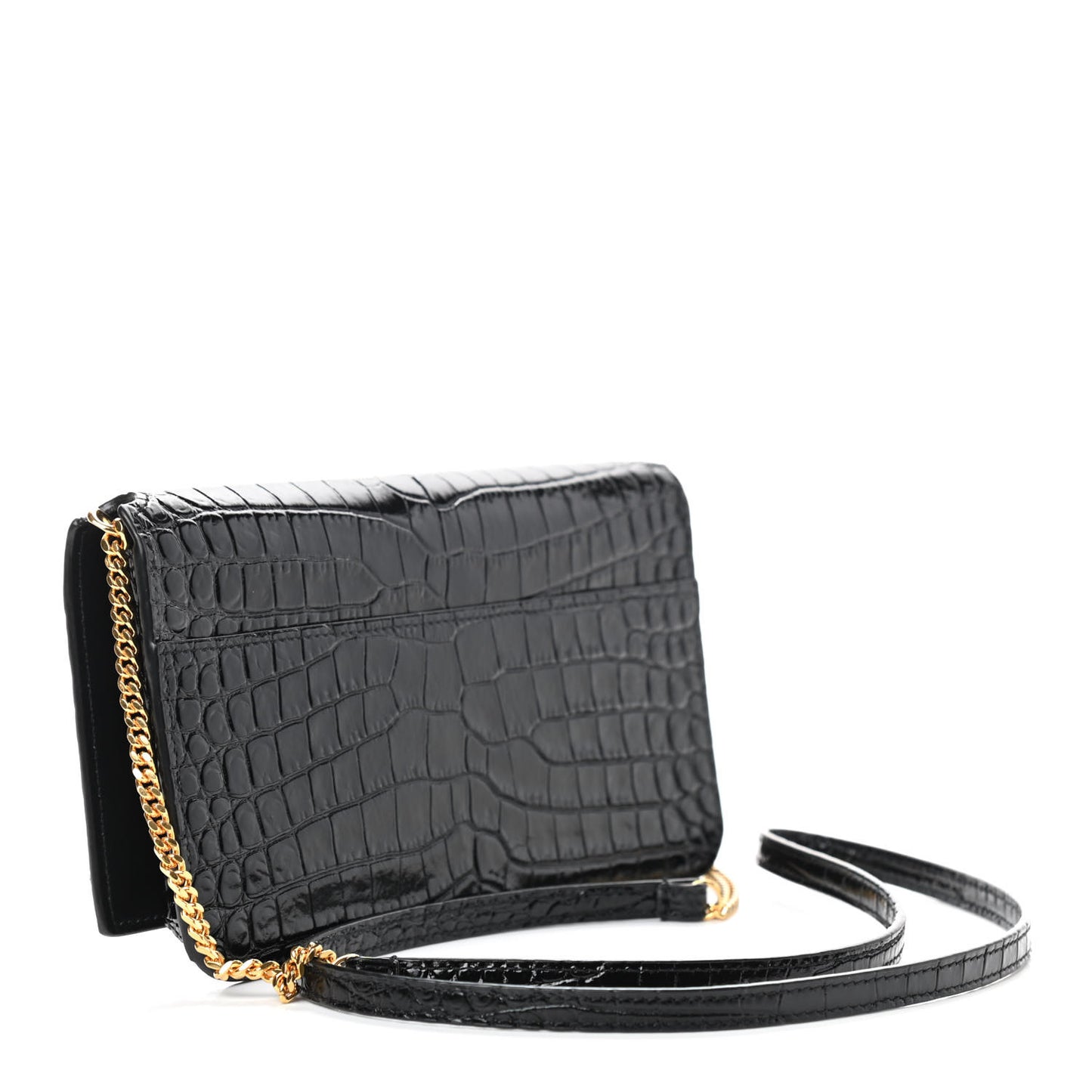 Crocodile Embossed Monogram Phone Holder Crossbody Black