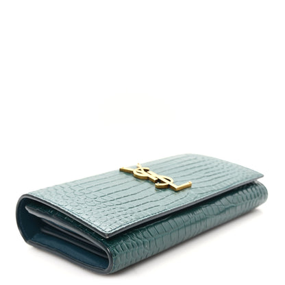 Saint Laurent Calfskin Crocodile Embossed Large Monogram Flap Wallet Green 4 of 7