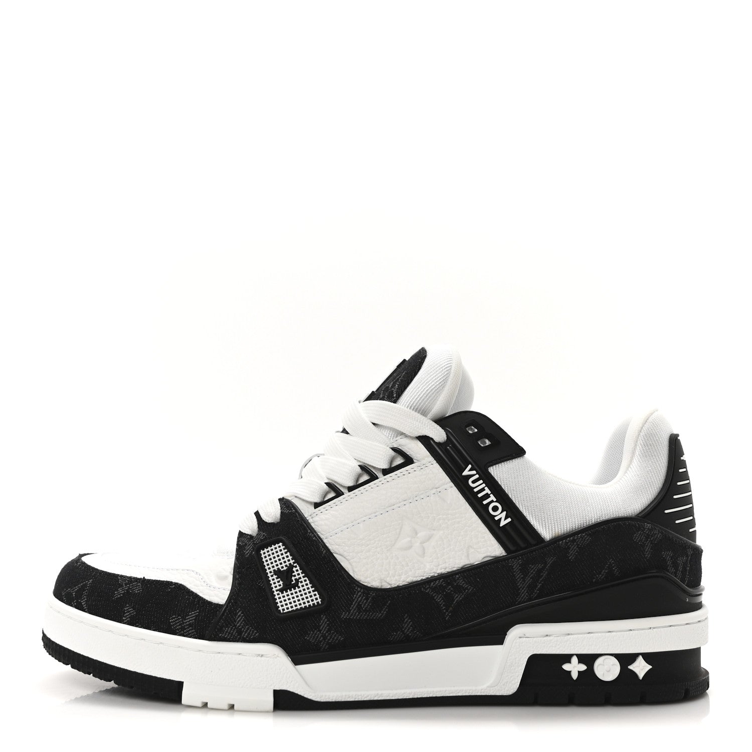 Louis Vuitton Calfskin Monogram Denim Mens LV Trainer Sneakers 9 Black 1 of 8