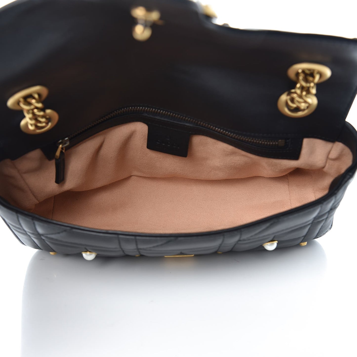 Calfskin Matelasse Studded Small Pearly GG Marmont Shoulder Bag Black