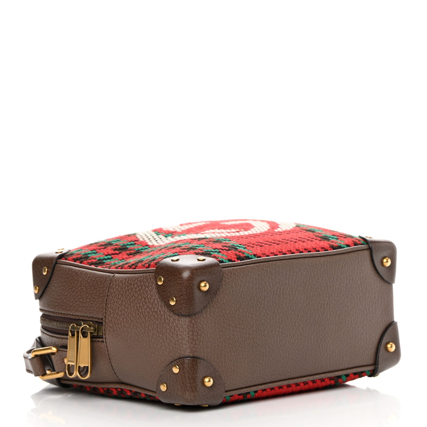 Cotton Wool Textured Calfskin Houndstooth Woven Square Messenger Bag Red Green Ivory Multicolor New Acero