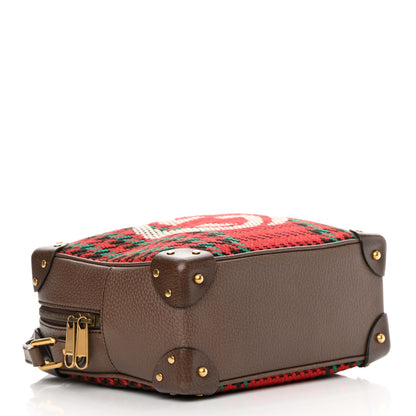 Gucci Cotton Wool Textured Calfskin Houndstooth Woven Square Messenger Bag Red Green Ivory Multicolor New Acero 4 of 11