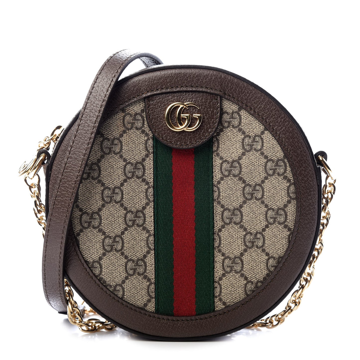 GG Supreme Monogram Web Mini Ophidia Round Shoulder Bag Brown