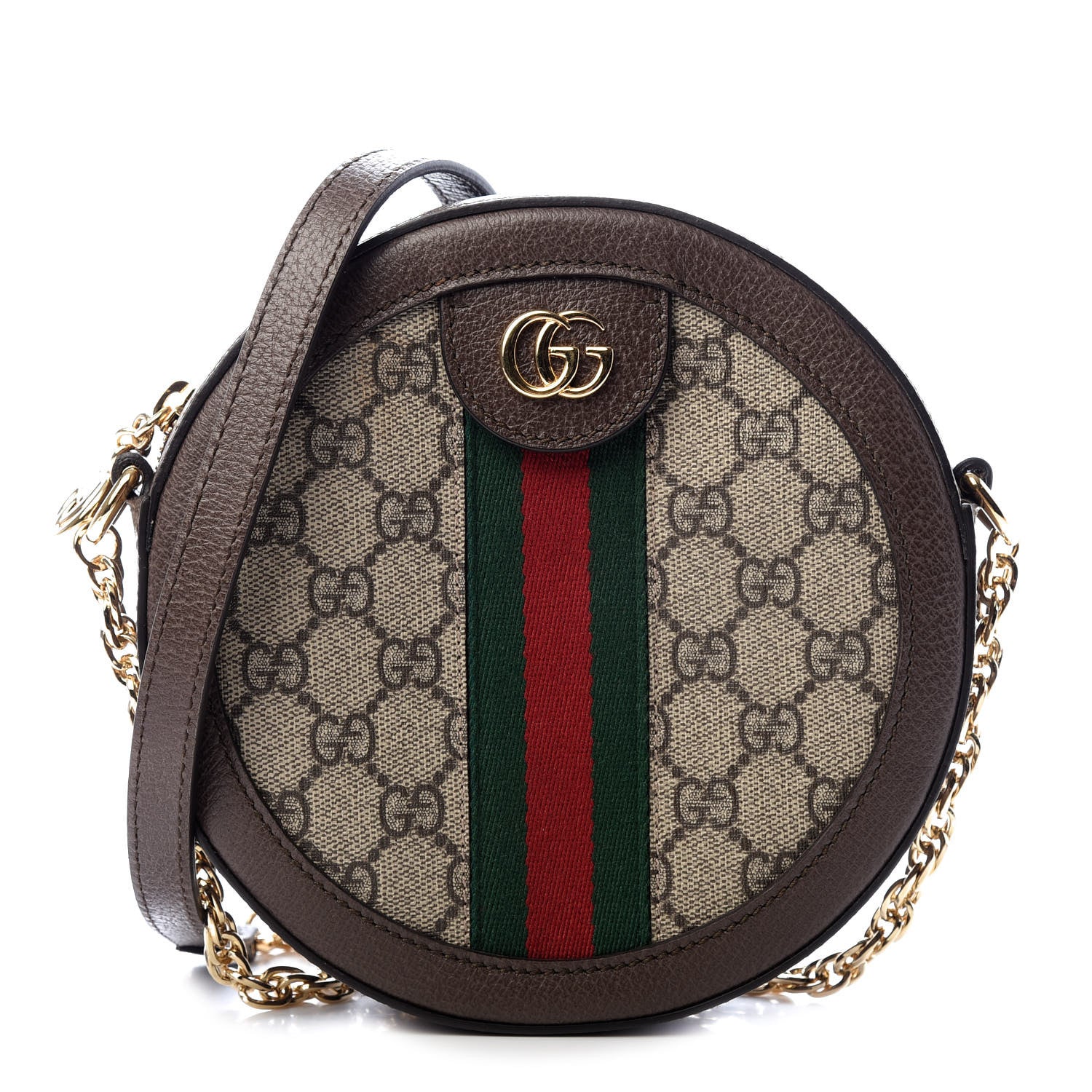 Gucci GG Supreme Monogram Web Mini Ophidia Round Shoulder Bag Brown 1 of 10
