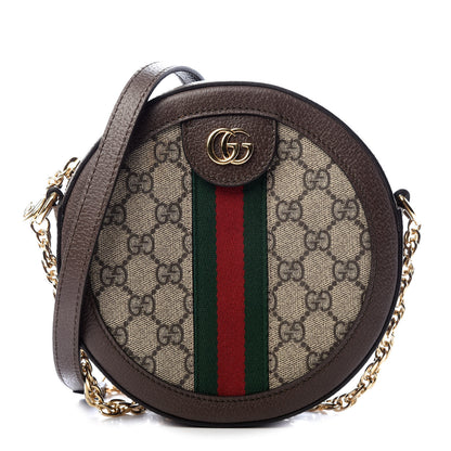 Gucci GG Supreme Monogram Web Mini Ophidia Round Shoulder Bag Brown 1 of 10