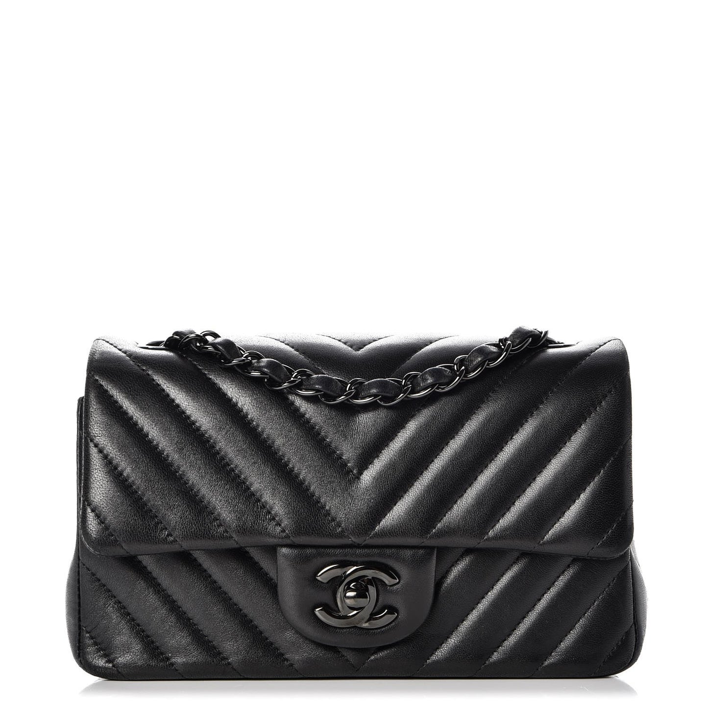 Lambskin Chevron Quilted Mini Rectangular Flap So Black