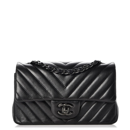 Chanel Lambskin Chevron Quilted Mini Rectangular Flap So Black 1 of 8