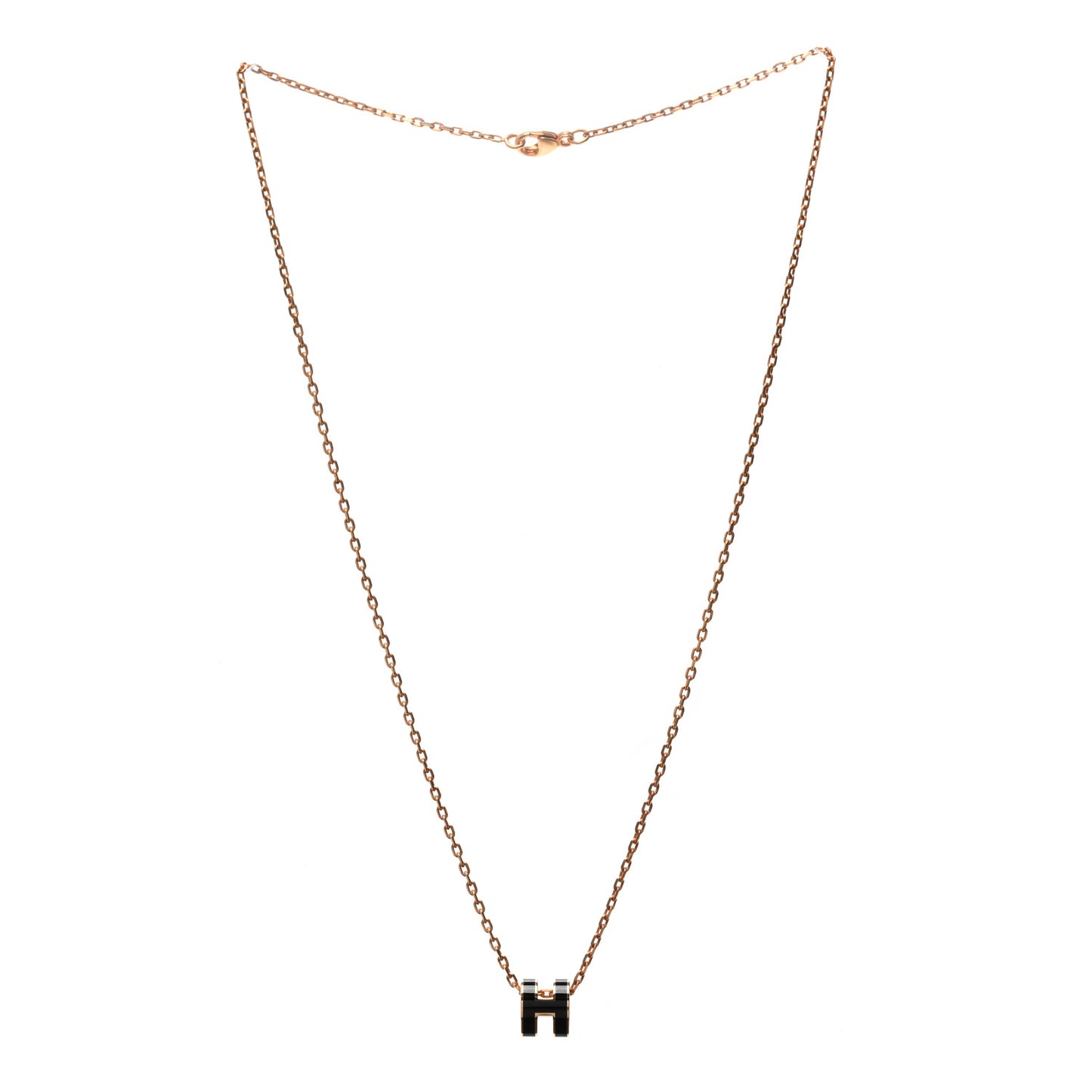 Lacquered Rose Gold Mini Pop H Pendant Necklace Black