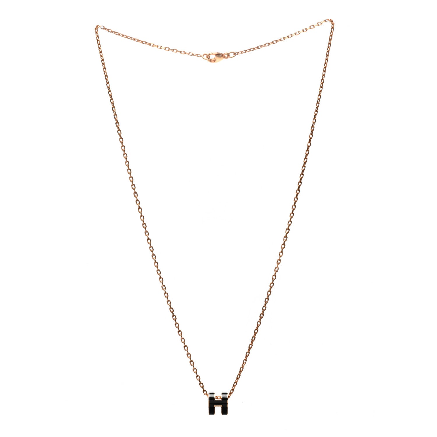Hermes Lacquered Rose Gold Mini Pop H Pendant Necklace Black 3 of 7