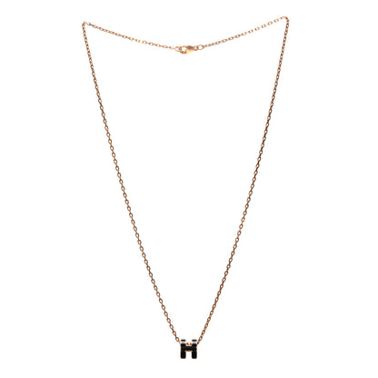 Hermes Lacquered Rose Gold Mini Pop H Pendant Necklace Black 3 of 7