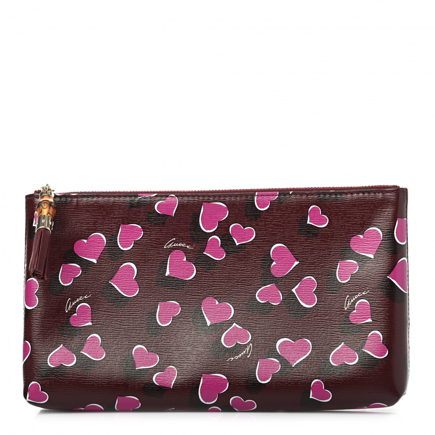 Gucci Calfskin Heartbeat Print Large Pouch New Wine 1 of 7