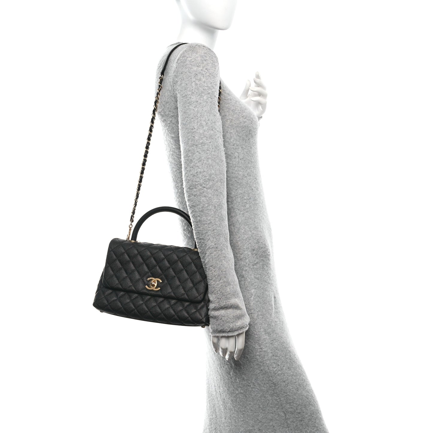 Caviar Quilted Small Coco Handle Flap Black