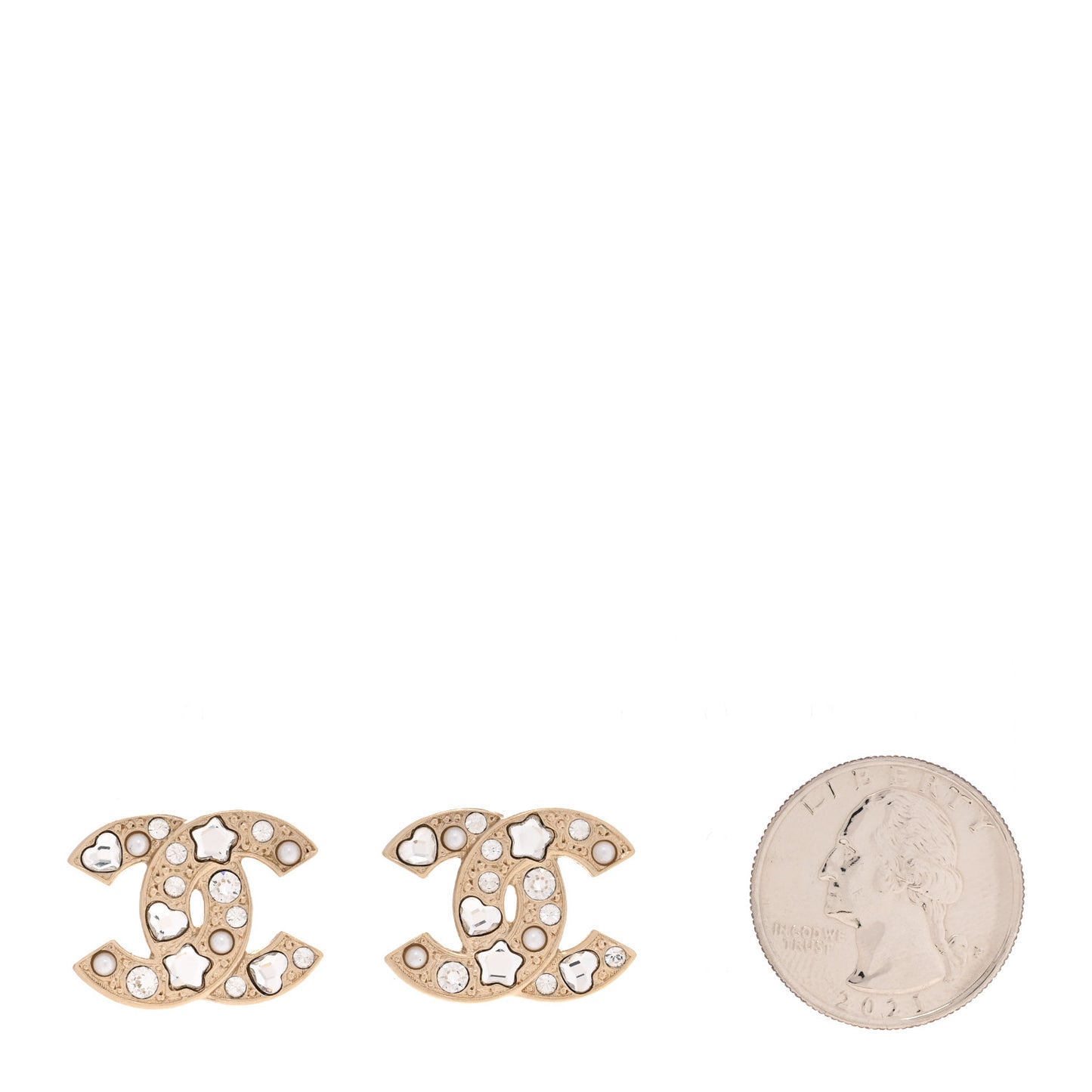 Crystal Pearl CC Star Heart Earrings Gold