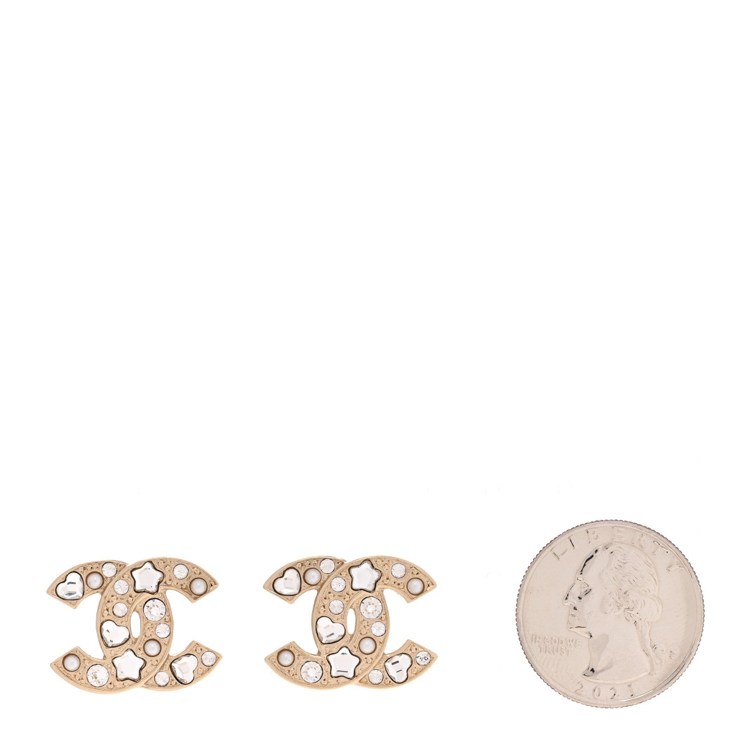 Chanel Crystal Pearl CC Star Heart Earrings Gold 2 of 5