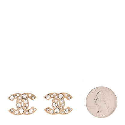 Chanel Crystal Pearl CC Star Heart Earrings Gold 2 of 5