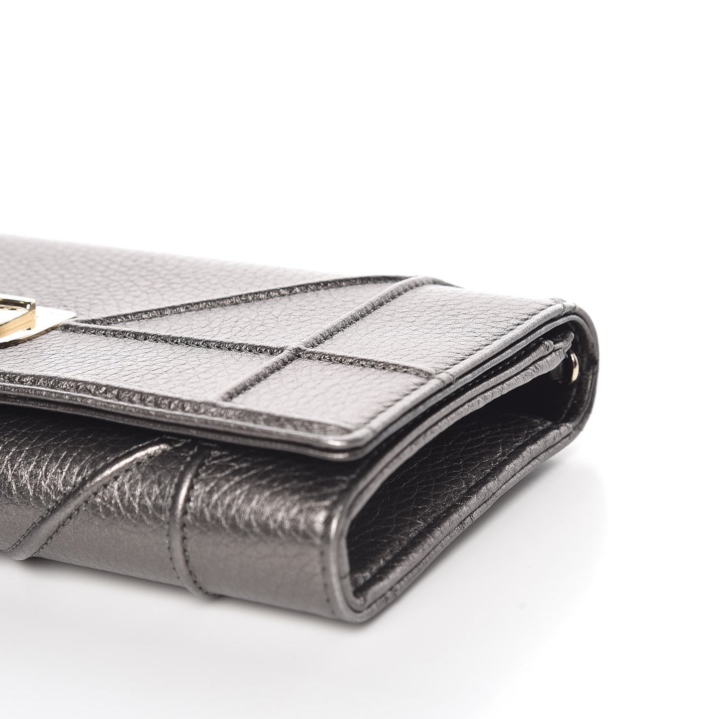 Metallic Grained Calfskin Diorama Croisiere Chain Wallet Gunmetal Grey