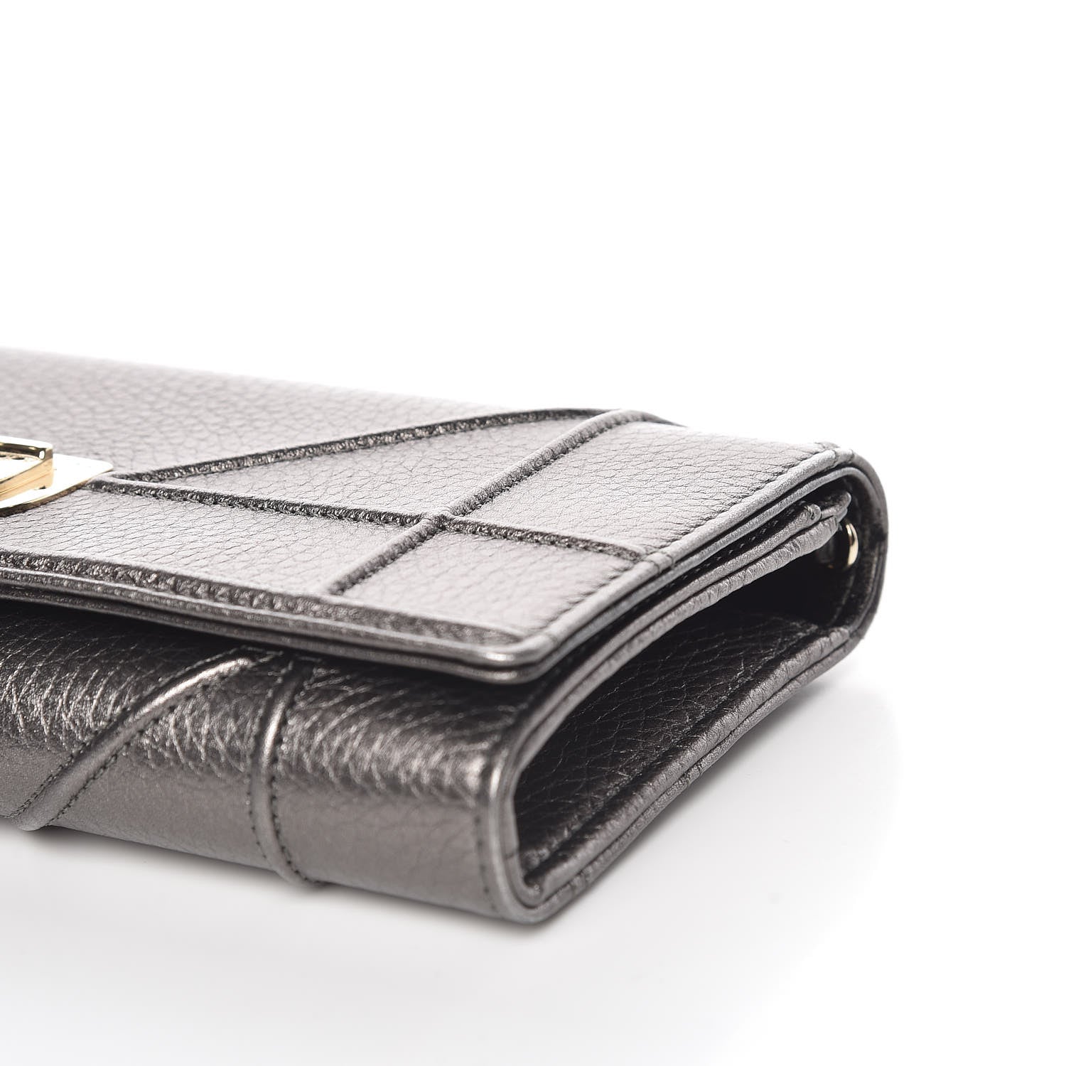 Christian Dior Metallic Grained Calfskin Diorama Croisiere Chain Wallet Gunmetal Grey 9 of 10