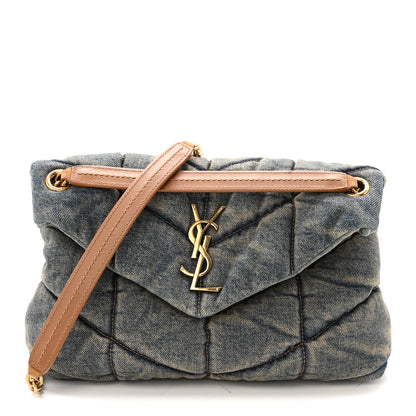 Saint Laurent Denim Quilted Small Loulou Puffer Monogram Chain Satchel Blue Cinnamon 1 of 14