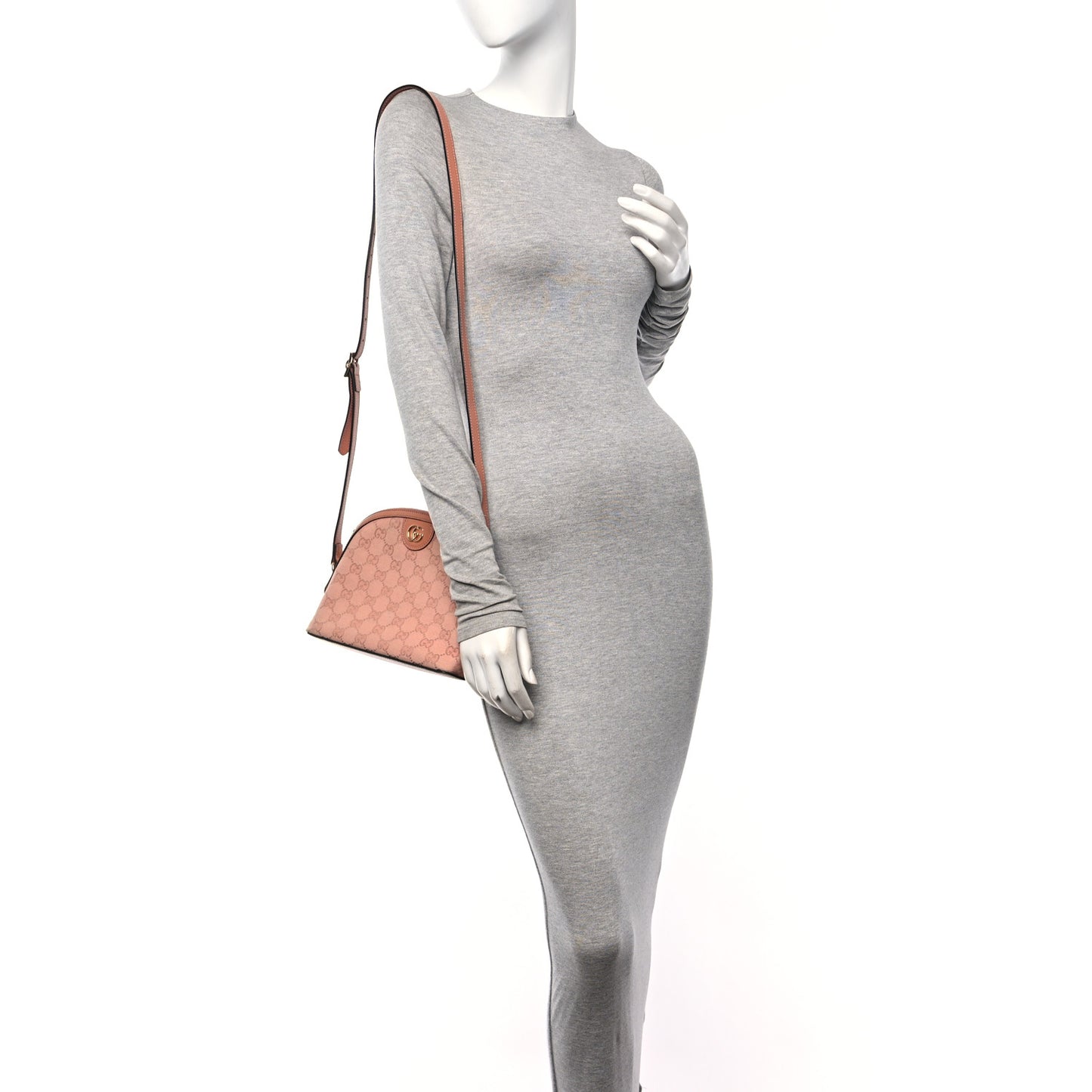 Monogram Textured Dollar Calfskin Small Ophidia Dome Shoulder Bag Cloche Rose Pink
