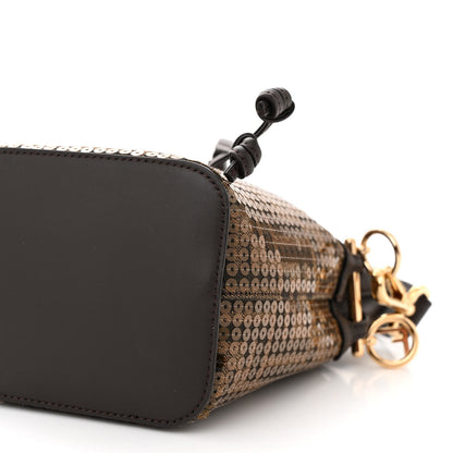 Fendi Fabric Jacquard Paillettes Vitello Seta FF 1974 Embroidered Mini Mon Tresor Bucket Bag Tobacco Moro 10 of 10