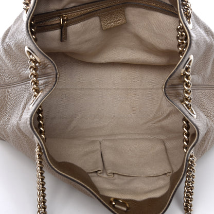 Gucci Metallic Pebbled Calfskin Medium Soho Chain Shoulder Bag Golden Beige 5 of 9