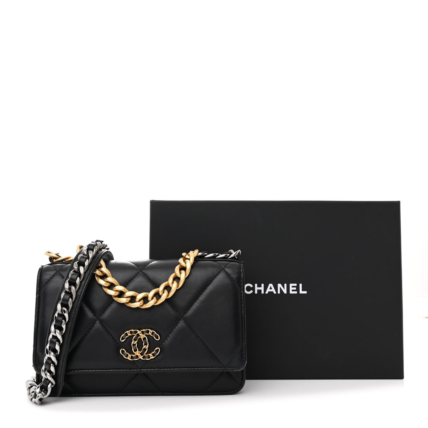 Chanel Lambskin Quilted Chanel 19 Wallet On Chain WOC Black 14 of 14