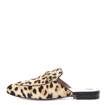 Gucci Calf Hair Leopard Print Womens Princetown Slippers 38.5 Naturale Black 1 of 8