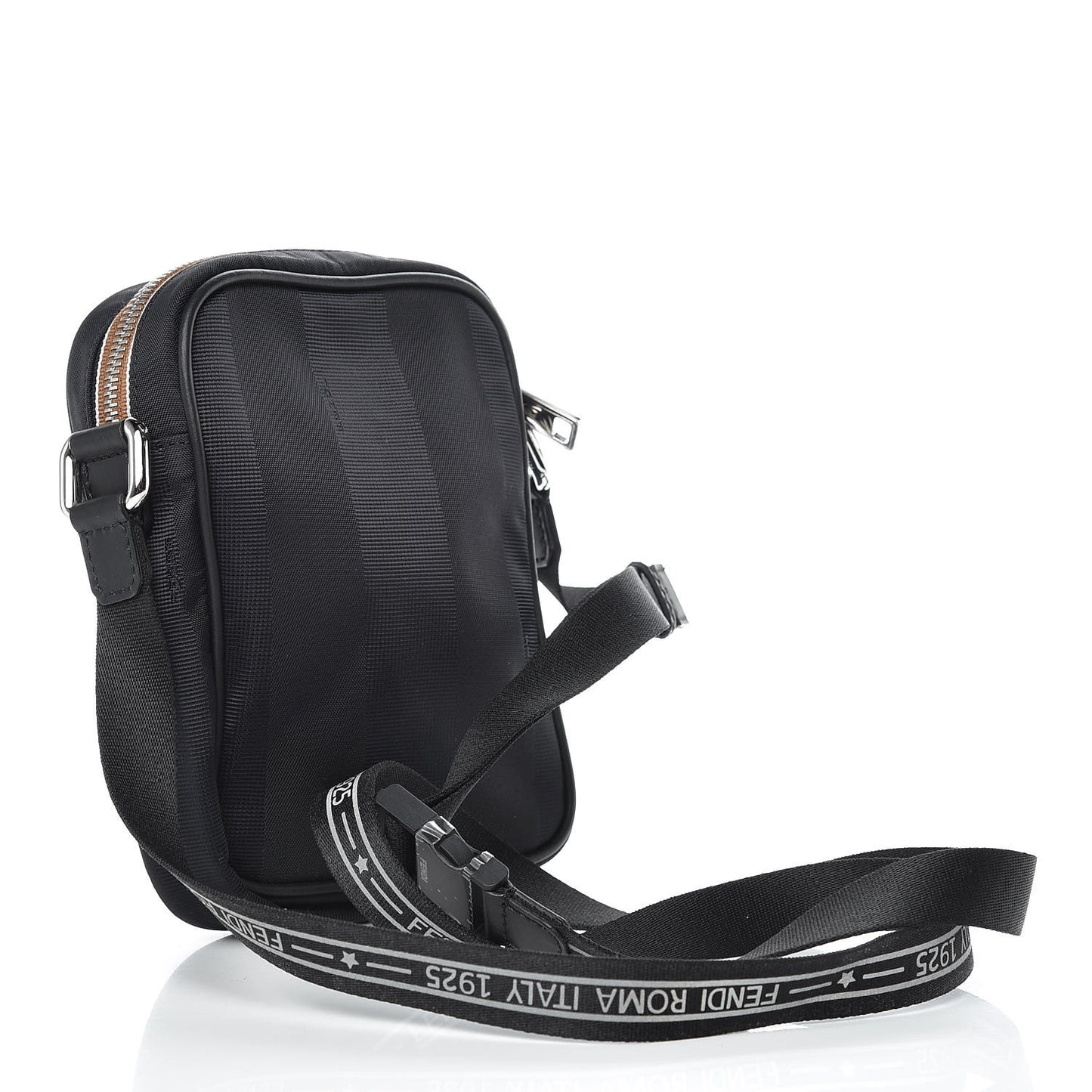 Nylon Vitello Century Pequin Logo Plate Small Crossbody Messenger Black