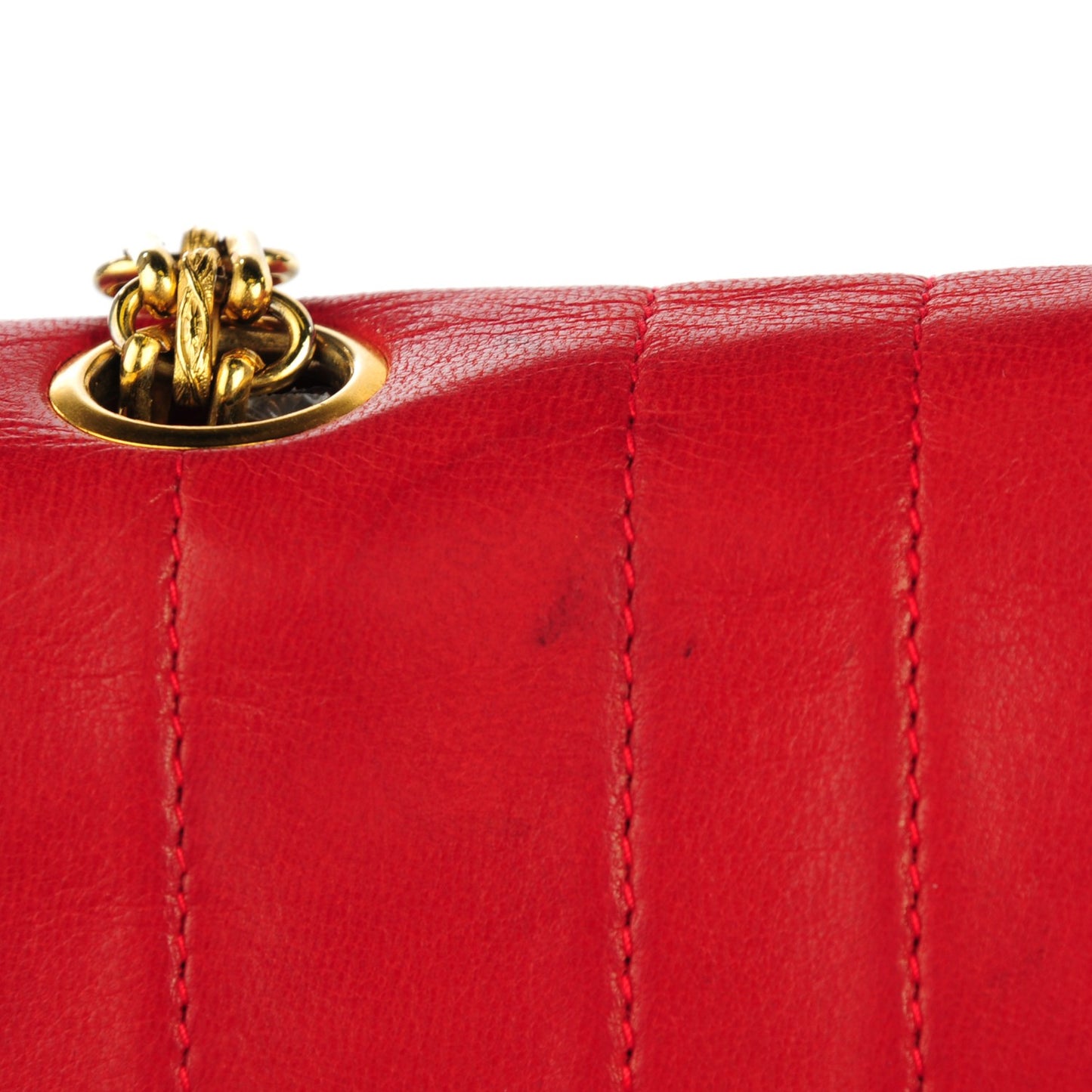 Lambskin Vertical Quilted Small Medallion Single Flap Red