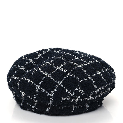 Chanel Tweed Beret Hat M Black White 6 of 8