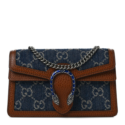 Gucci New Denim GG Monogram Dollar Calfskin Enamel Super Mini Dionysus Shoulder Bag Blue Tea Cuir Epilog Electric Blue 1 of 6