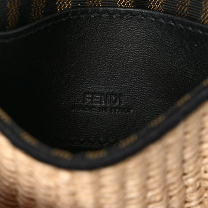 Fendi Straw Shiny Nappa Woven Nano Baguette Maxi Handle Charm Natural Black 6 of 10