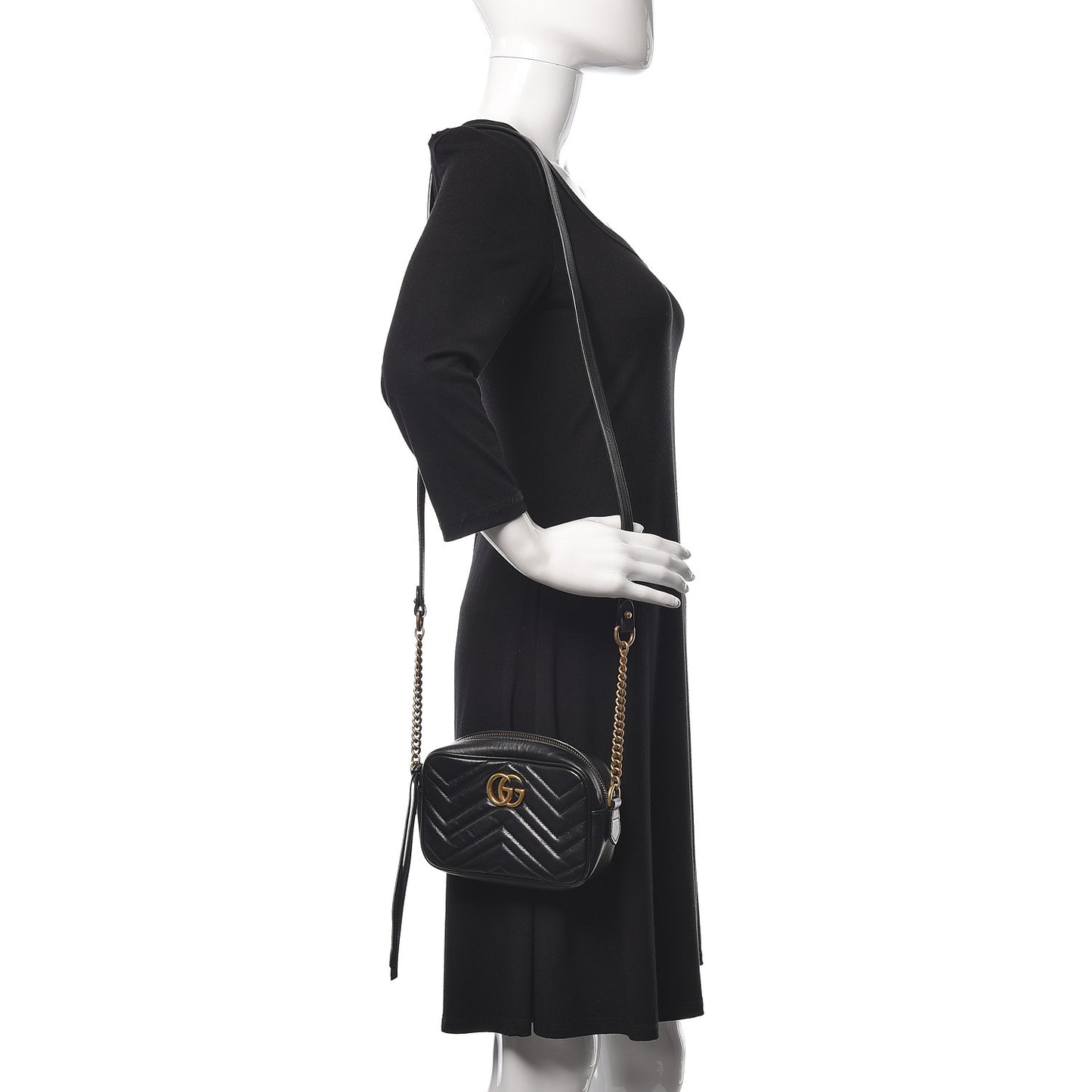 Calfskin Matelasse Mini GG Marmont Chain Shoulder Bag Black