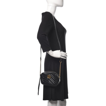 Gucci Calfskin Matelasse Mini GG Marmont Chain Shoulder Bag Black 2 of 13