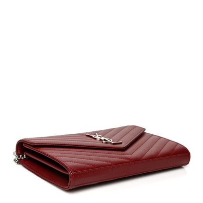 Saint Laurent Grain De Poudre Matelasse Chevron Monogram Chain Wallet Palissandre 4 of 10