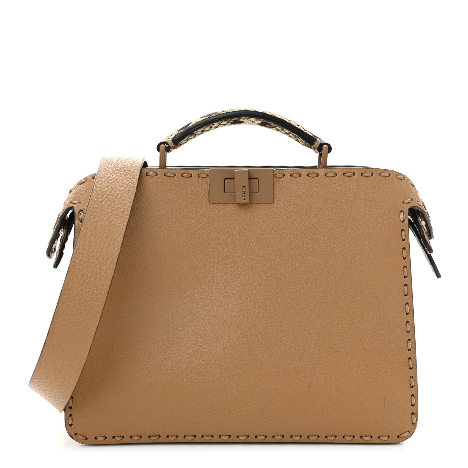 Fendi Cuoio Romano Vitello Elaphe Cover Sellerissima Monochrome Mini Peekaboo I SEE U Satchel Cammello 1 of 10