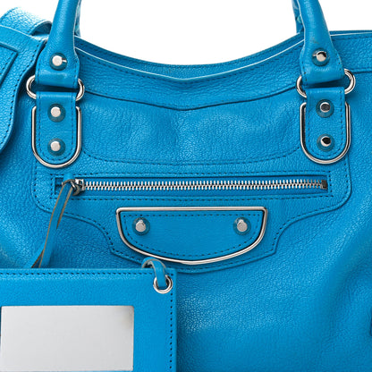 Balenciaga Chevre Silver Metallic Edge Hardware City Bleu Ceylon 8 of 10