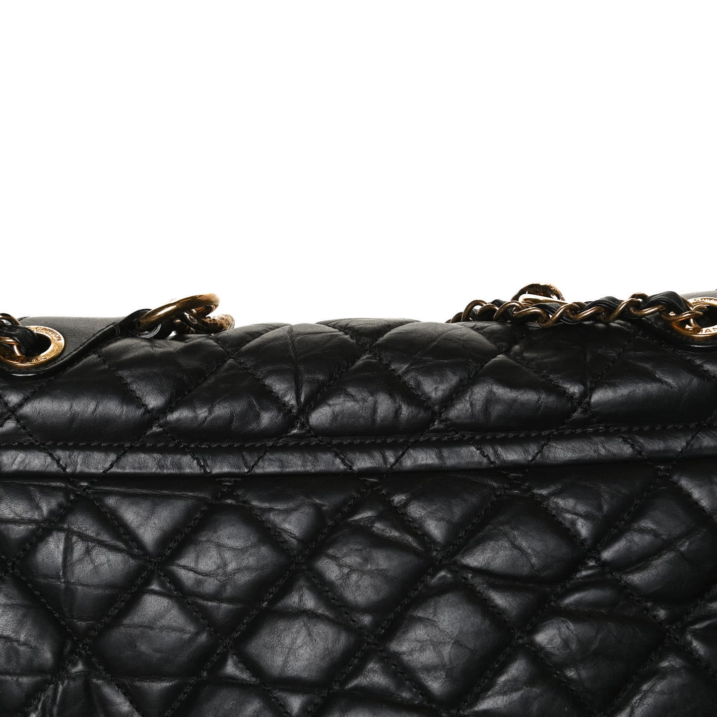 Aged Calfskin Quilted Medium Pondichery Flap Black