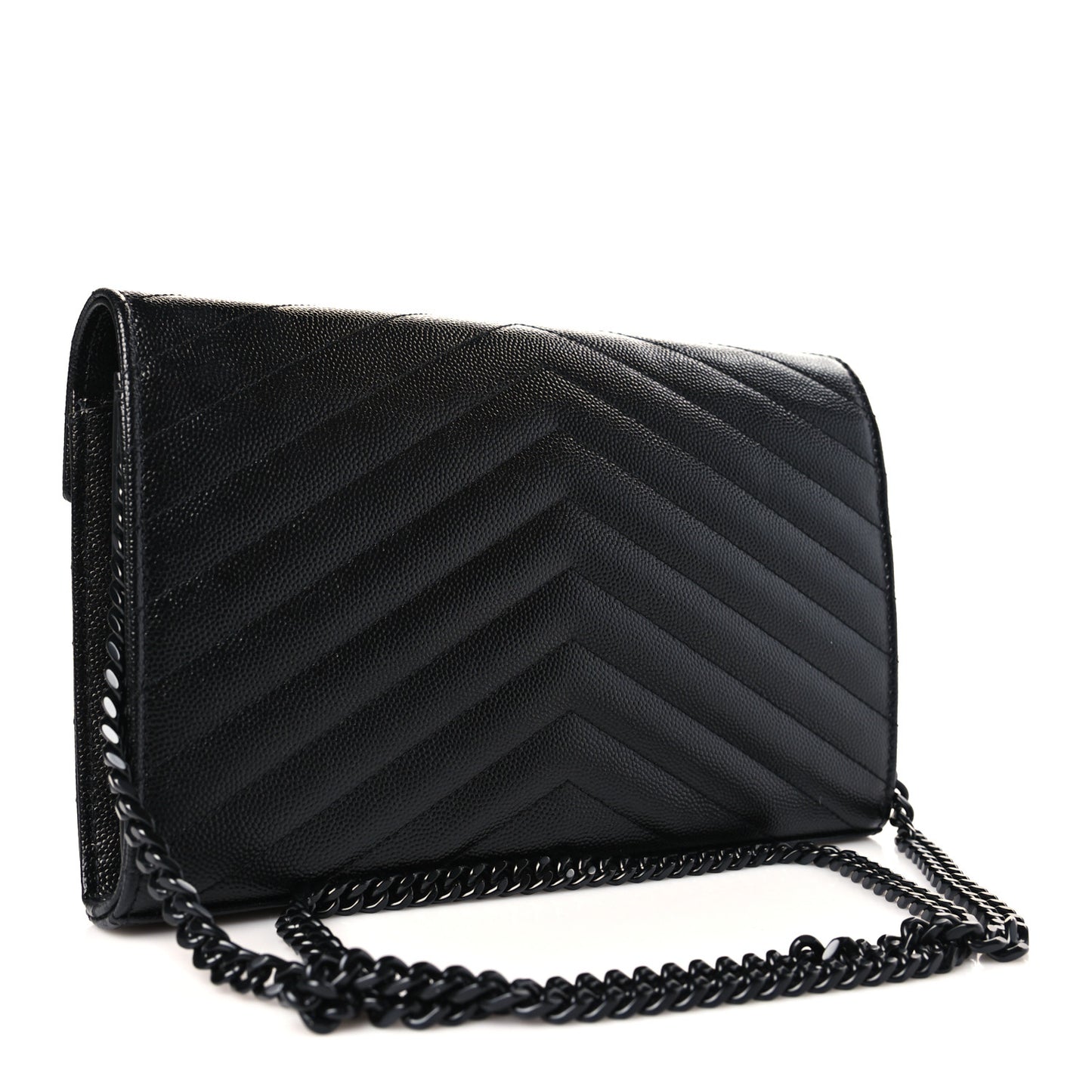 Grain De Poudre Matelasse Chevron Monogram Monochrome Chain Wallet Black