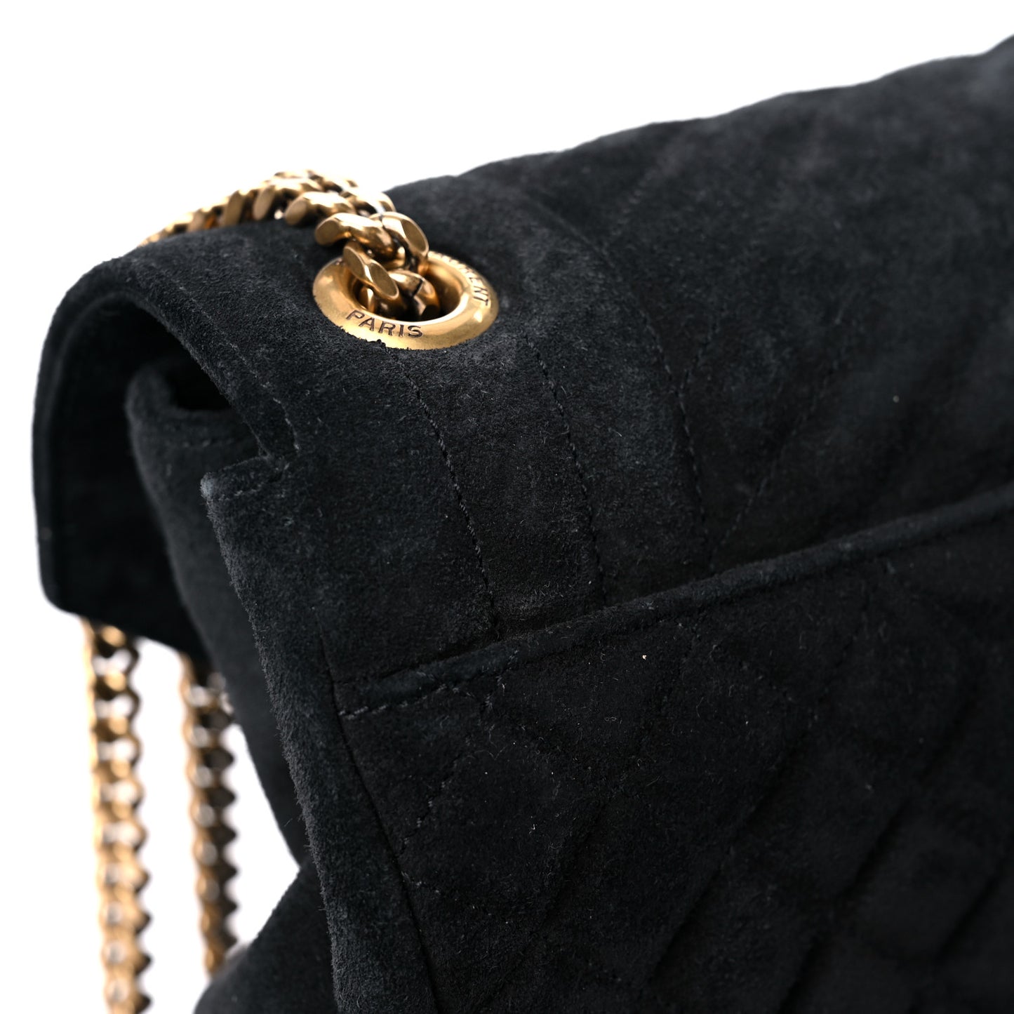 Suede Mixed Matelasse Tri-Quilt Large Monogram Envelope Satchel Black