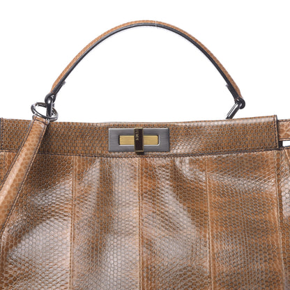Fendi Watersnake Large Peekaboo Iconic Satchel Brown 10 of 12