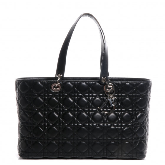 Lambskin Cannage Large Lady Dior Shopper Tote Black