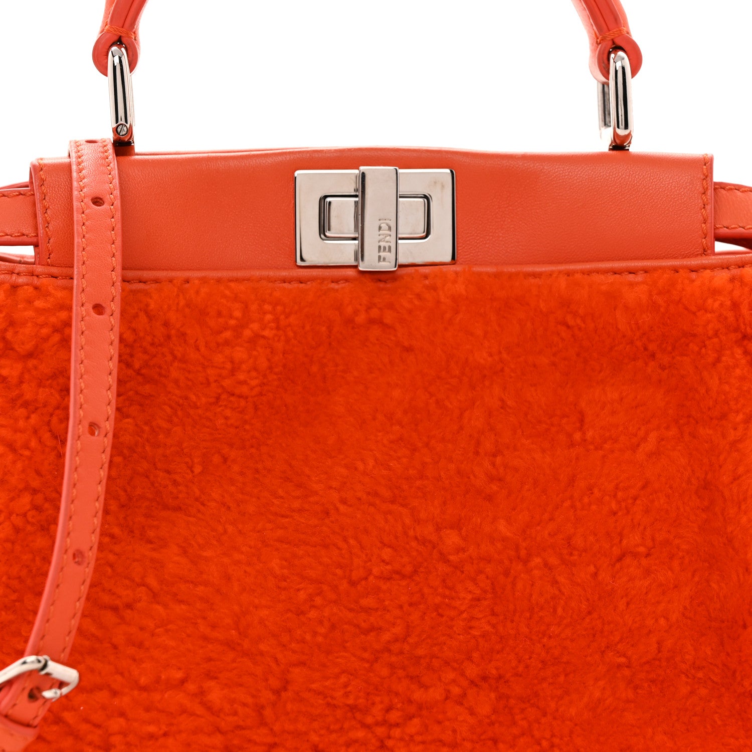 Fendi Shearling Nappa Mini Peekaboo Iconic Satchel Arancio 8 of 12