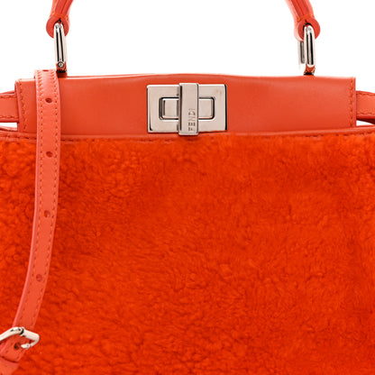 Fendi Shearling Nappa Mini Peekaboo Iconic Satchel Arancio 8 of 12