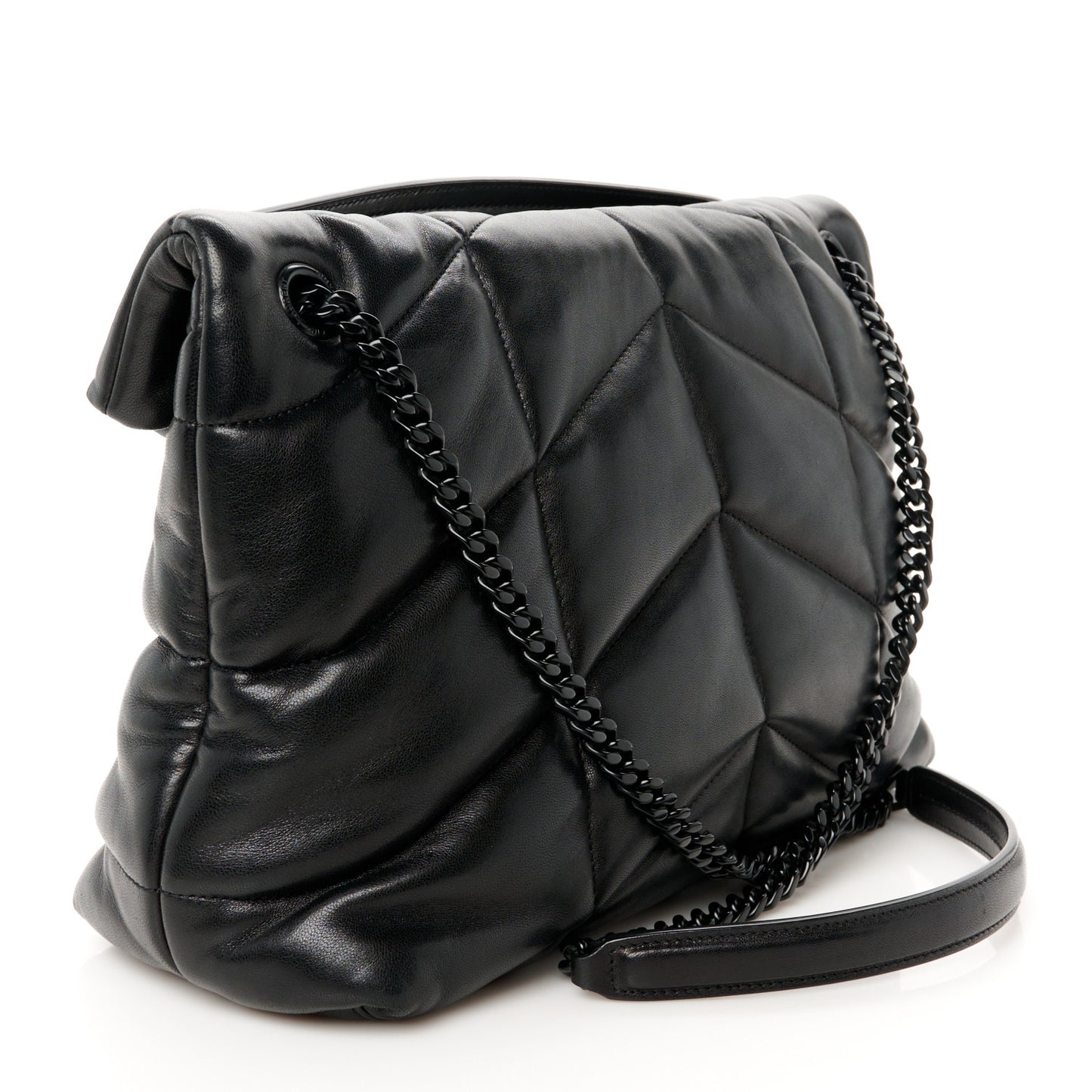 Lambskin Quilted Monogram Monochrome Medium Loulou Puffer Chain Satchel Black