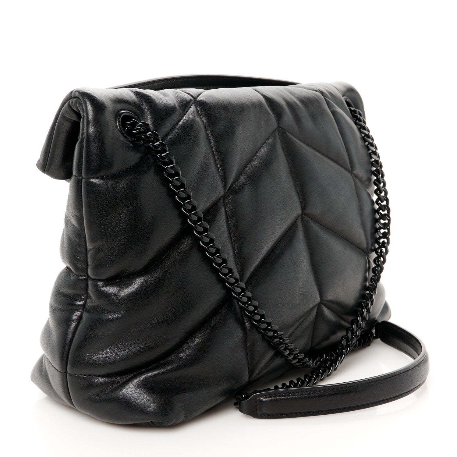 Saint Laurent Lambskin Quilted Monogram Monochrome Medium Loulou Puffer Chain Satchel Black 3 of 11