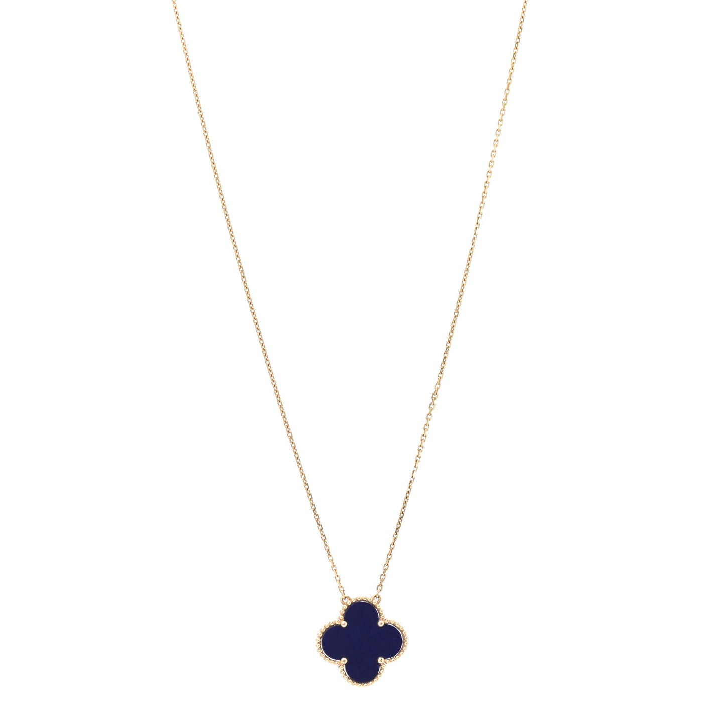 18K Yellow Gold Blue Sevres Porcelain Magic Alhambra Vendome Necklace