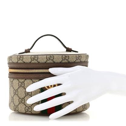 Gucci GG Supreme Monogram Textured Calfskin Web Ophidia Vanity Cosmetic Case Beige Ebony New Acero 2 of 9