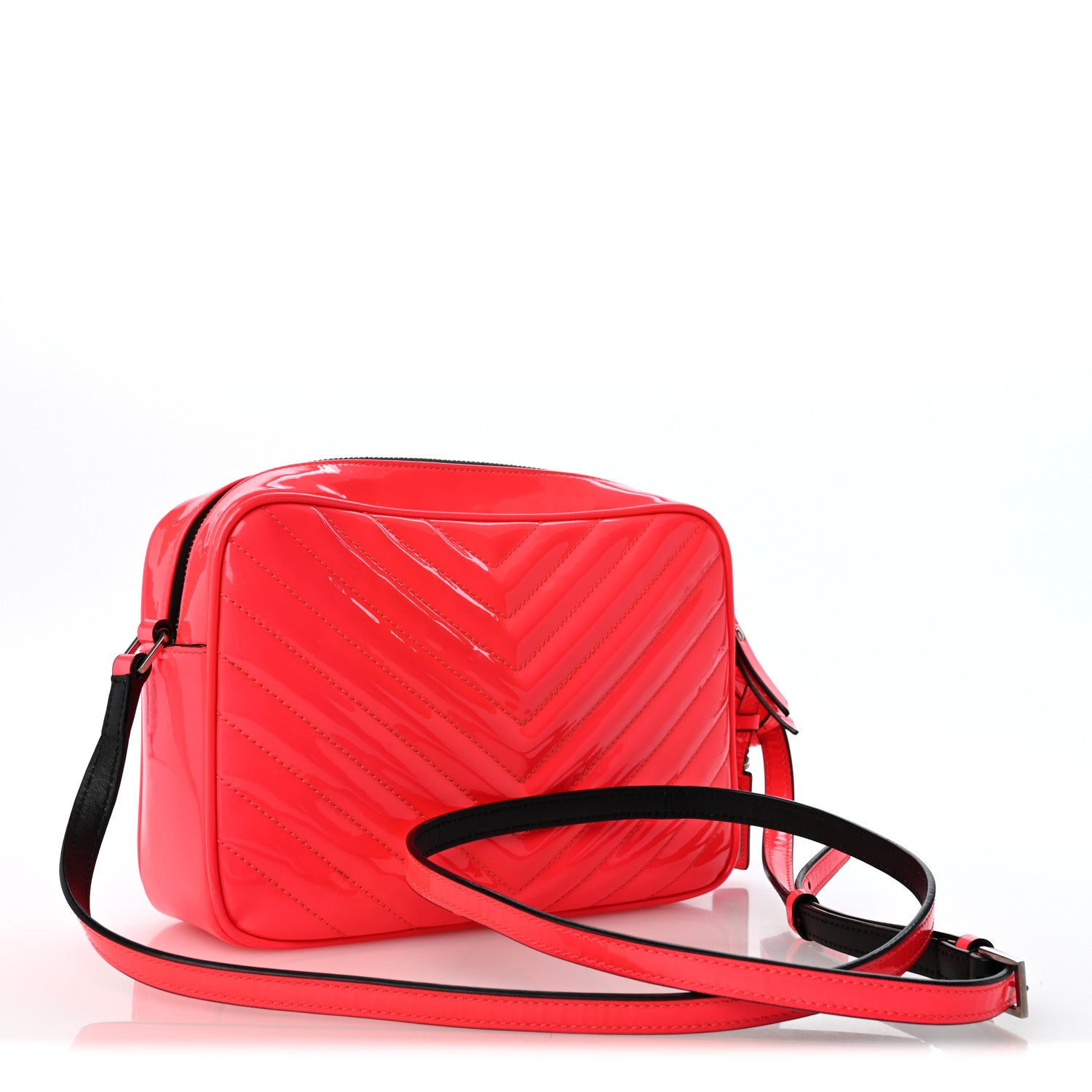 Saint Laurent Patent Calfskin Matelasse Monogram Lou Camera Bag Neon Pink 3 of 14