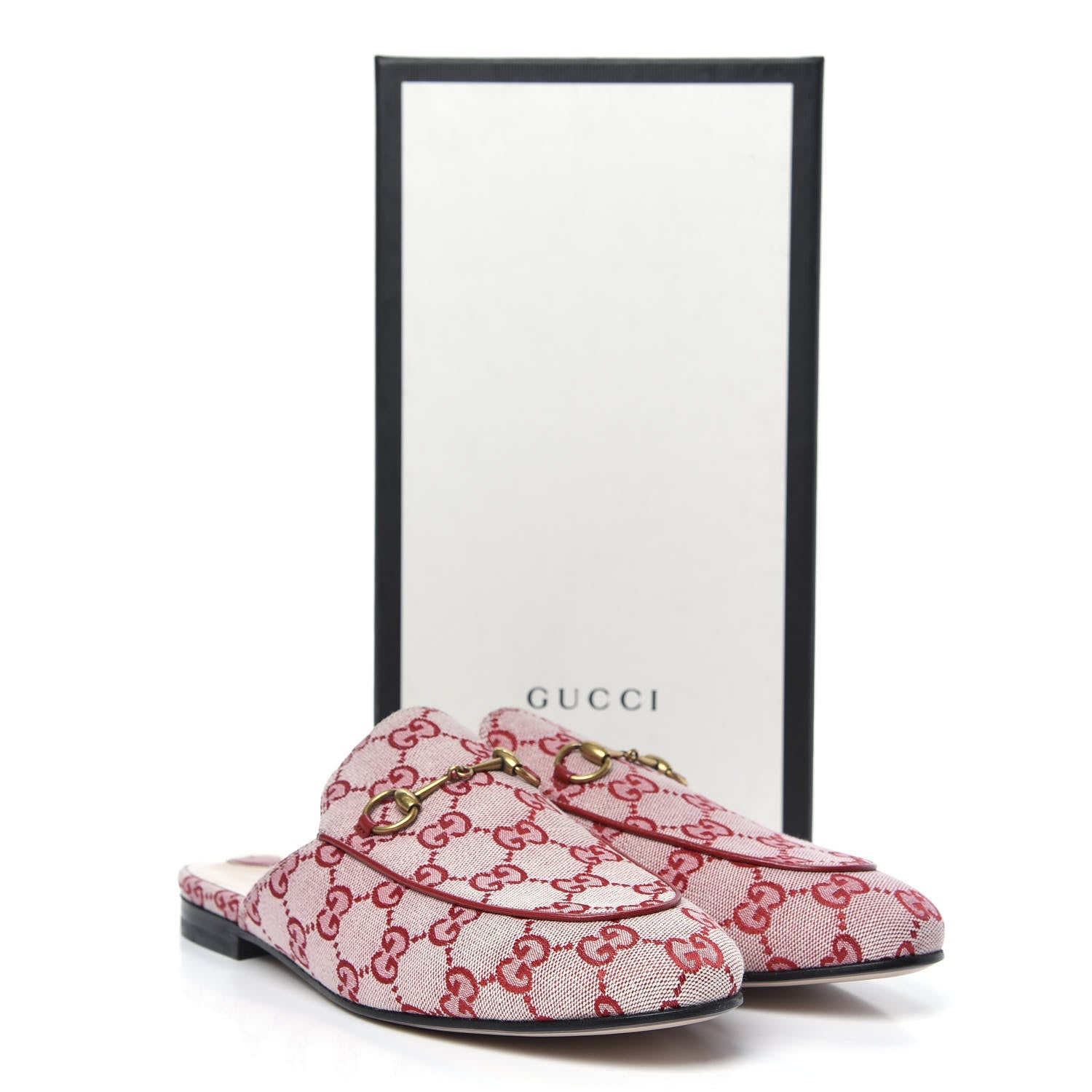 Gucci Canvas GG Monogram Horsebit Womens Princetown Slippers 40.5 Gardenia Hibiscus Red 8 of 8